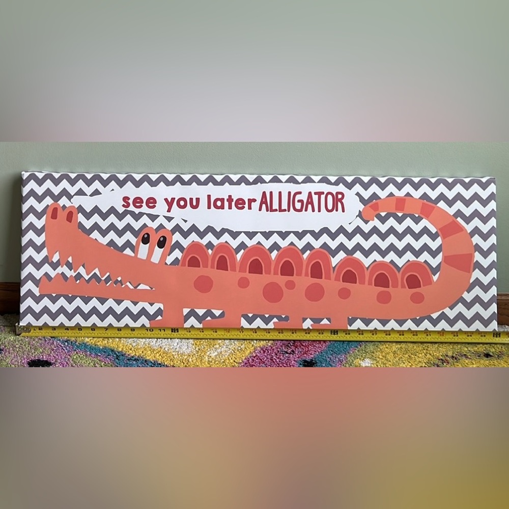 See You Later Alligator Wall Art - Coral & Gray - 36"x12"x1.5" - Picture 3 of 7